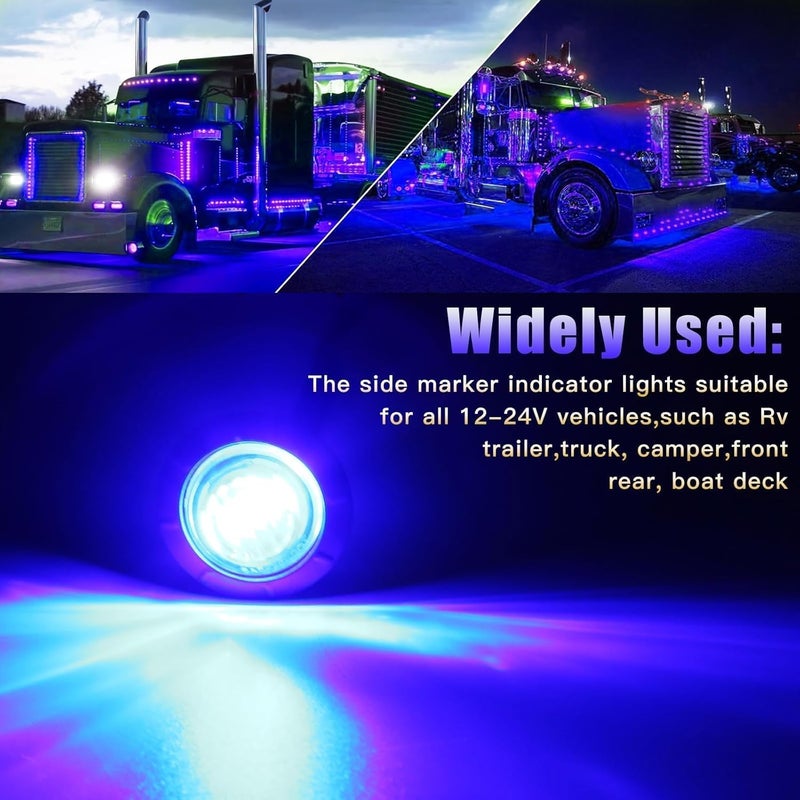 ALFU 3/4" Inch 20Pcs Blue Round LED Trailer Side Marker Clearance Lights Front Rear Top Marker Indicators Tail Light Waterproof for Truck Car Bus Van Pickup RV - Image 4